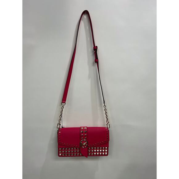 Michael Kors Greenwich Medium Studded Saffiano Leather Shoulder Bag - Rubin Red - Picture 3 of 8